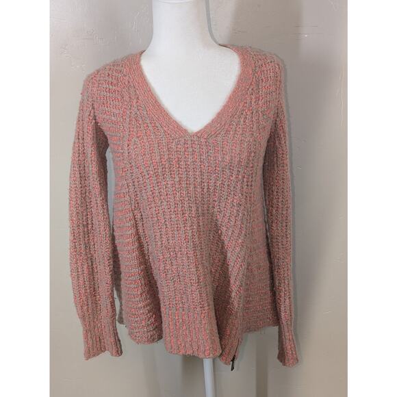Moth Anthropologie Womens Sweater Small Orange Pink Cotton Wool Zipper - Picture 2 of 10